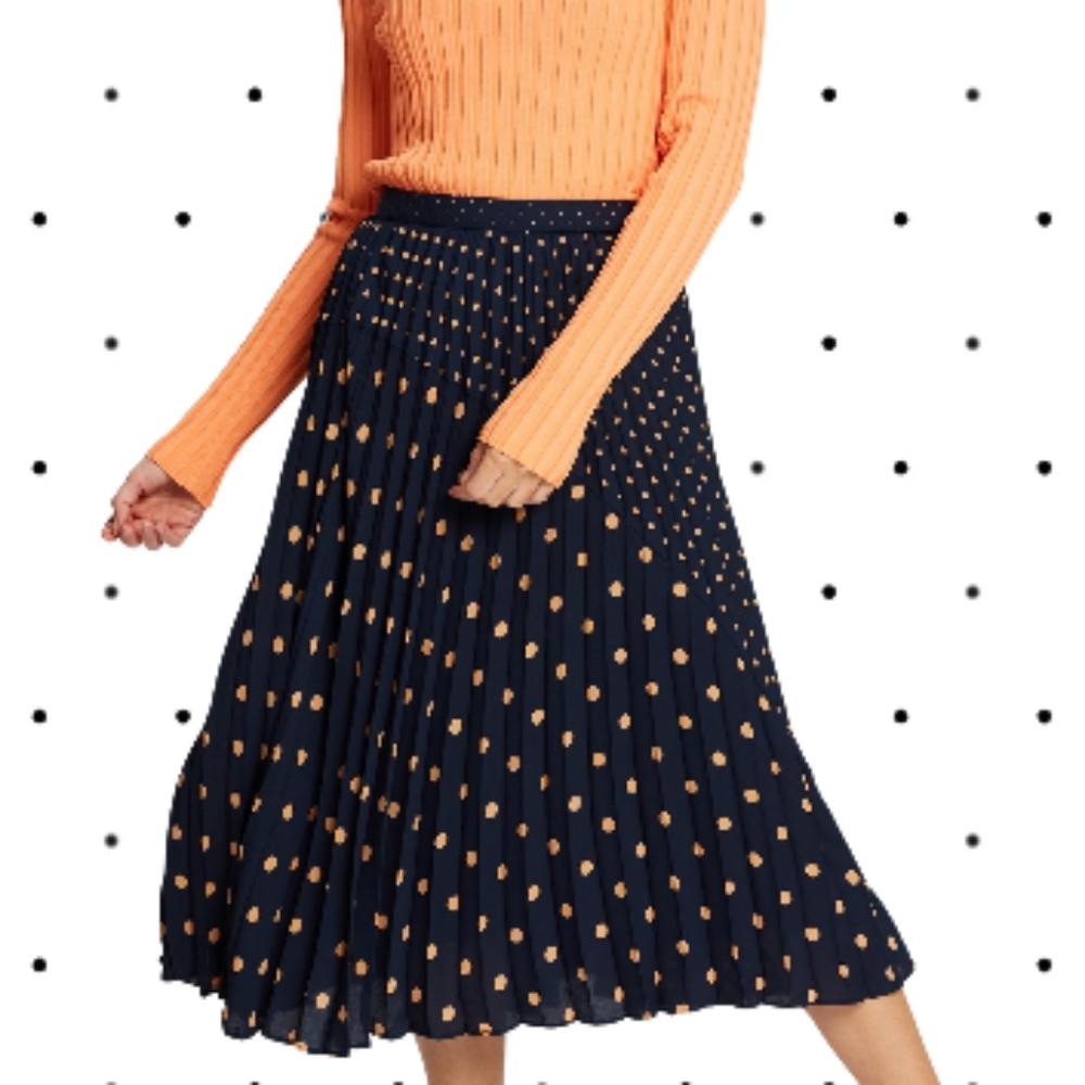Banana Republic Polka Dot Pleated Skirt - Navy and Salmon